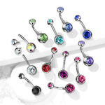 Internally threaded navel barbell with two stones
