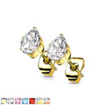 316L Surgical Stainless Steel Stud Earring with Teardrop CZ