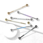 Titanium industrial barbell decorated with opal stones