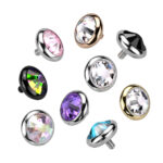 Bezel set crystal adornment for internally threaded jewelry